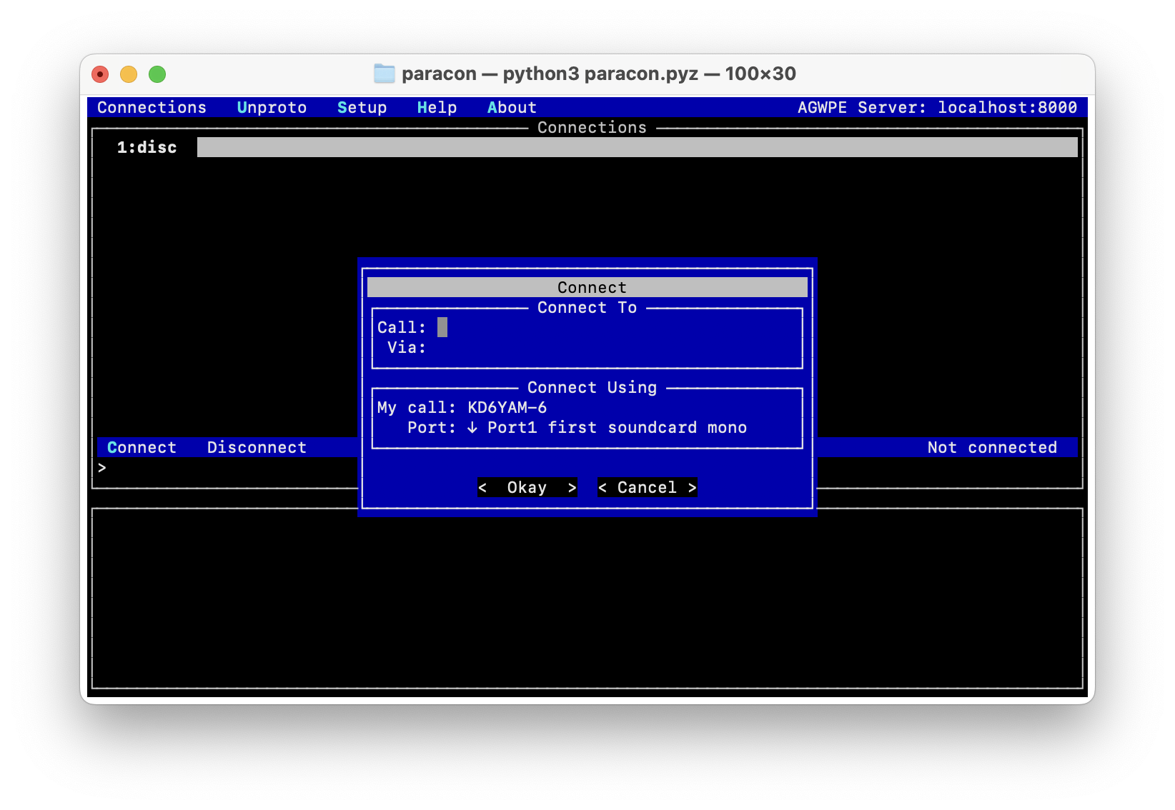 Connect dialog